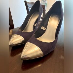 4” Navy heels with silver closed toe